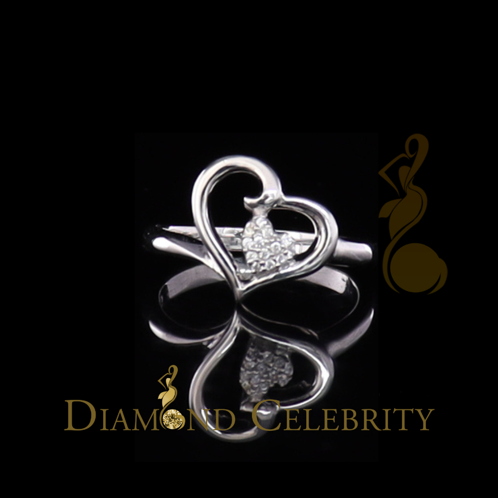 DiamondCelebritees 925 Sterling White Silver 0.10ct Cubic Zirconia Love Heart Women's Ring Size 7