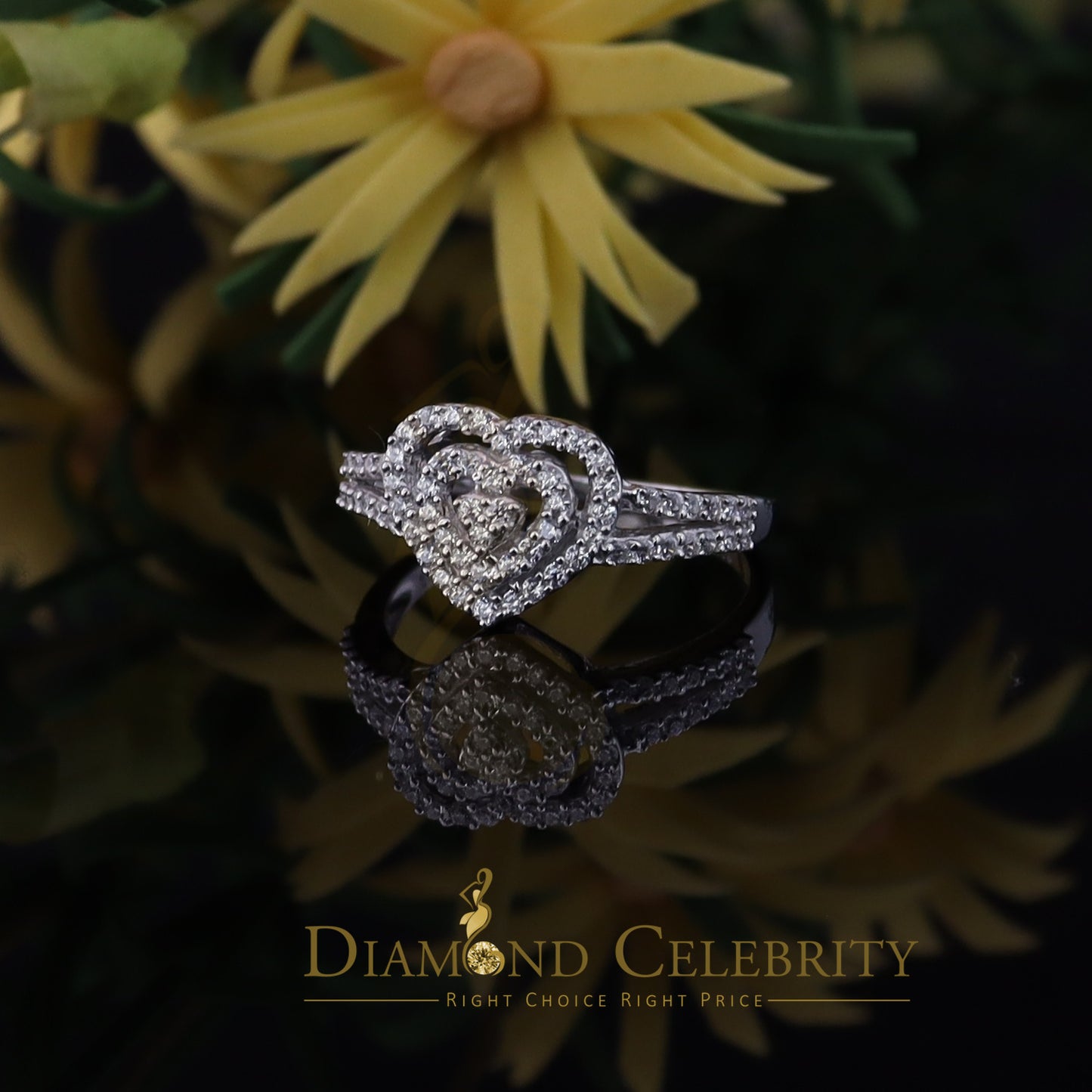 DiamondCelebritees 0.63ct Cubic Zirconia 925 Silver White Shiny Heart Engagement Womens Ring Size 7