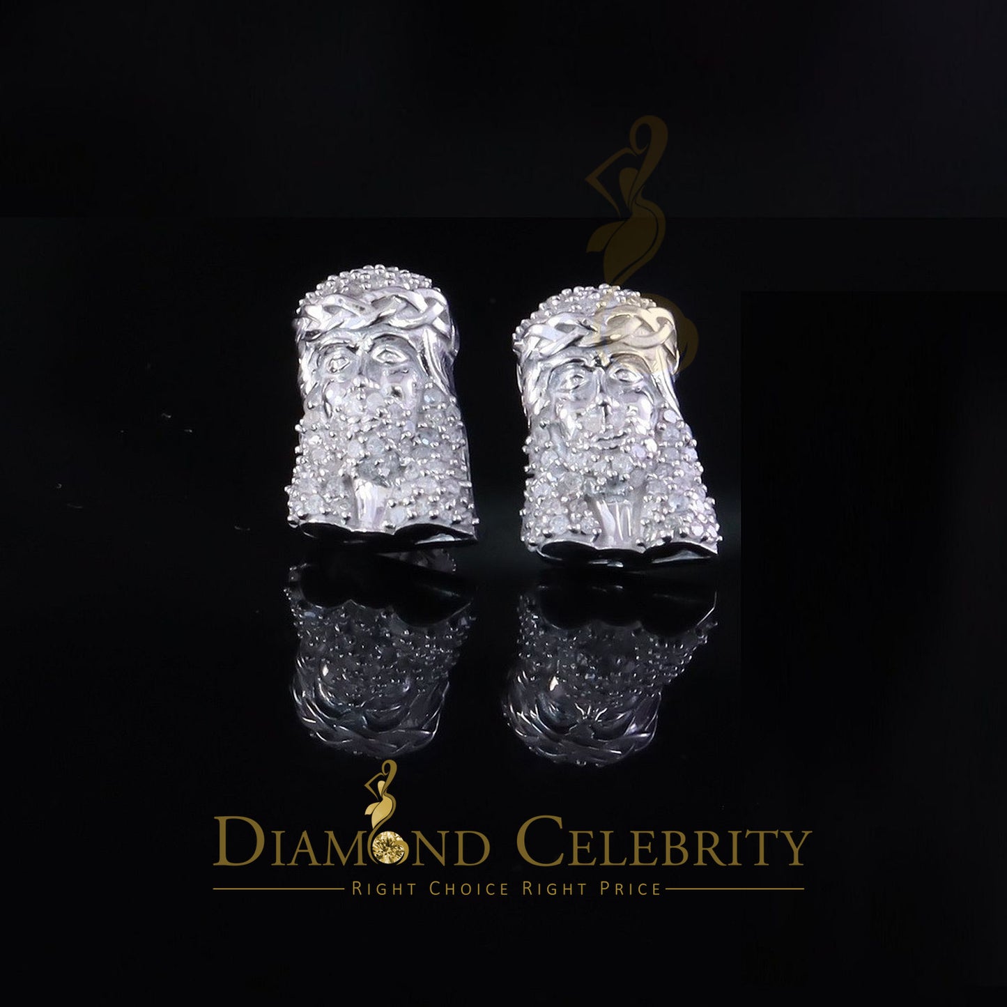 DiamondCelebritees 0.50ct Diamond 925 Sterling Silver White for Men's & Women Stud JESUS Earrings