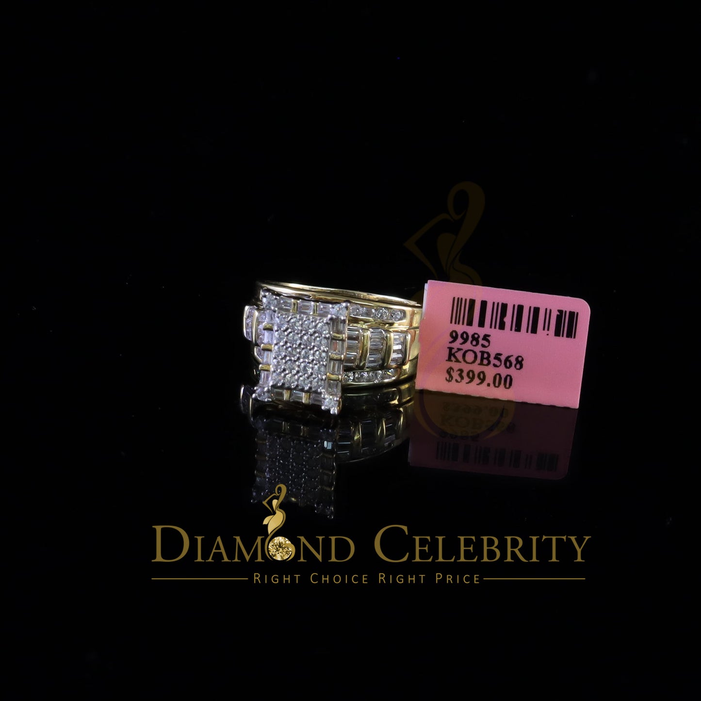 DiamondCelebritees 925 Sterling Yellow Square 2.36 ct Cubic Zirconia Silver Womens Ring Size 8