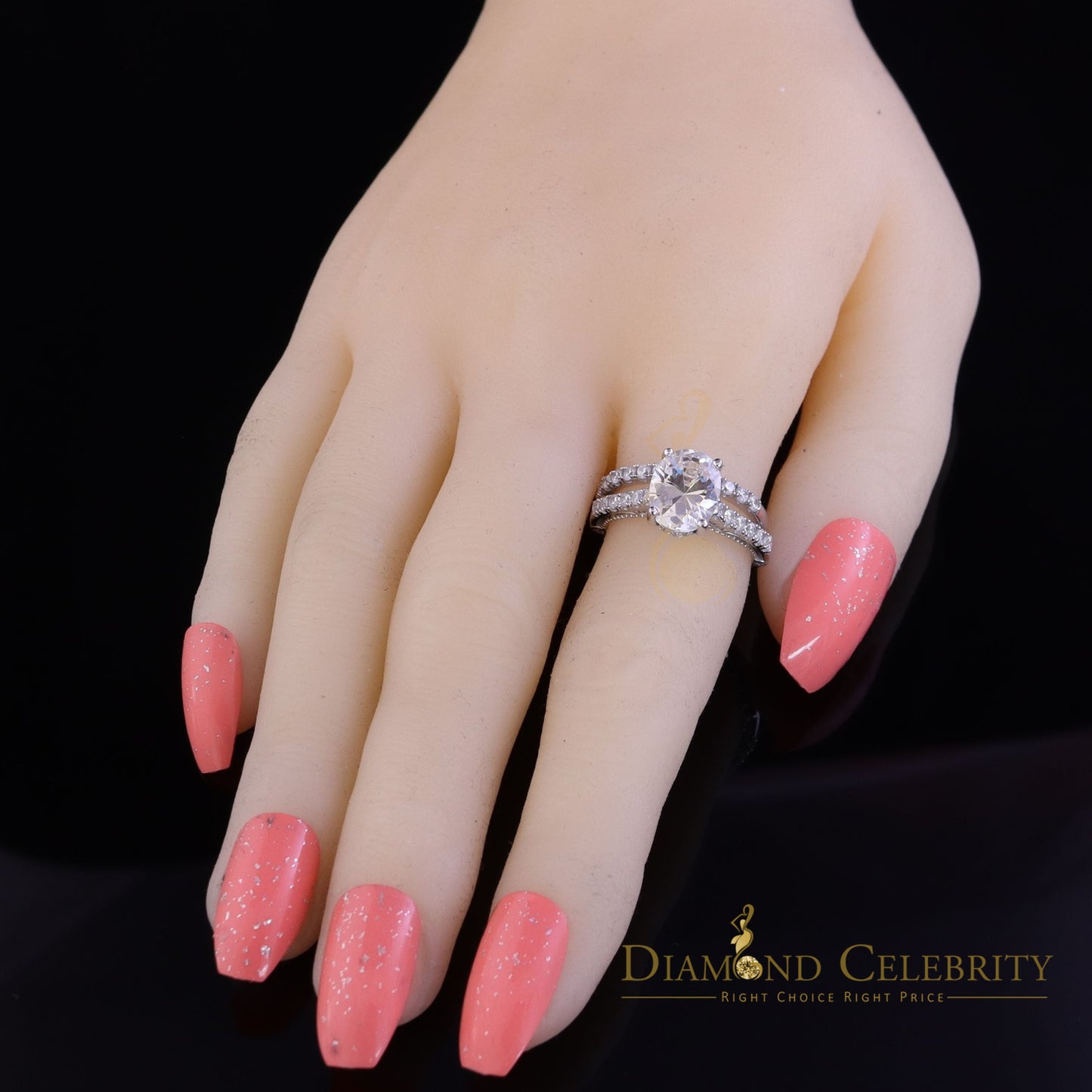 DiamondCelebritees White 5.68ct Cubic Zirconia 925 Sterling Silver Bridal Style Womens Ring SZ 7