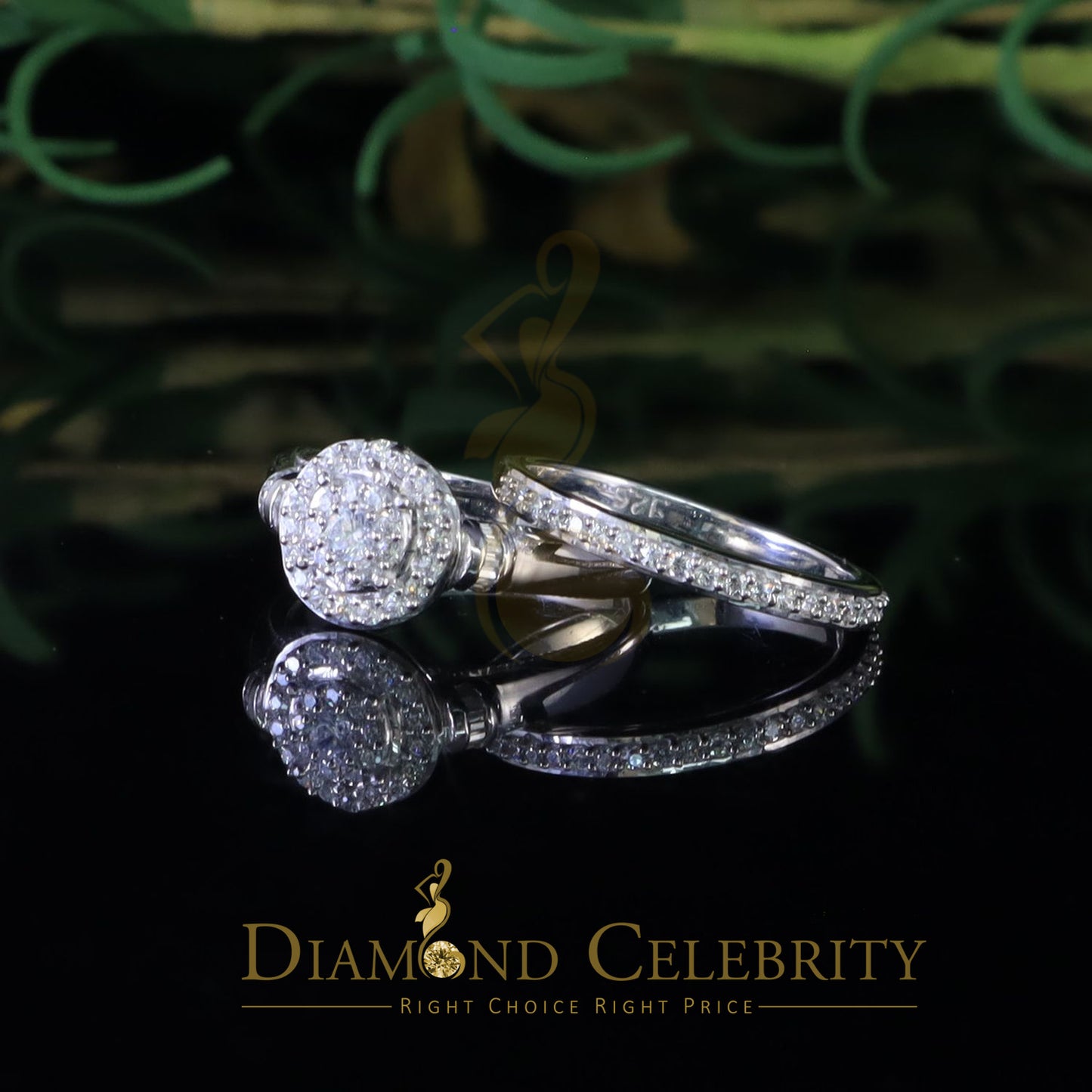 DiamondCelebritees 925 Women's White Silver 1.25ct CZ Round shape 2pcs Bridal /Engagement Ring SZ 7