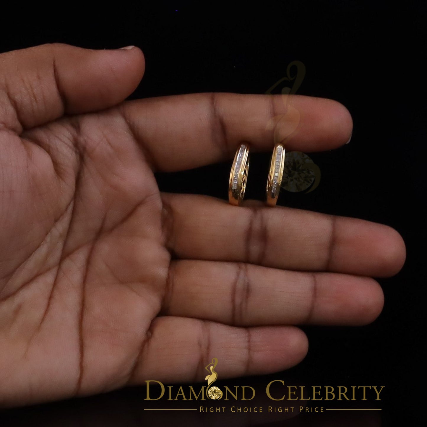 DiamondCelebritees 0.33ct Diamond 925 Sterling Silver Yellow Hoop Stud Earrings For Men's / Women's
