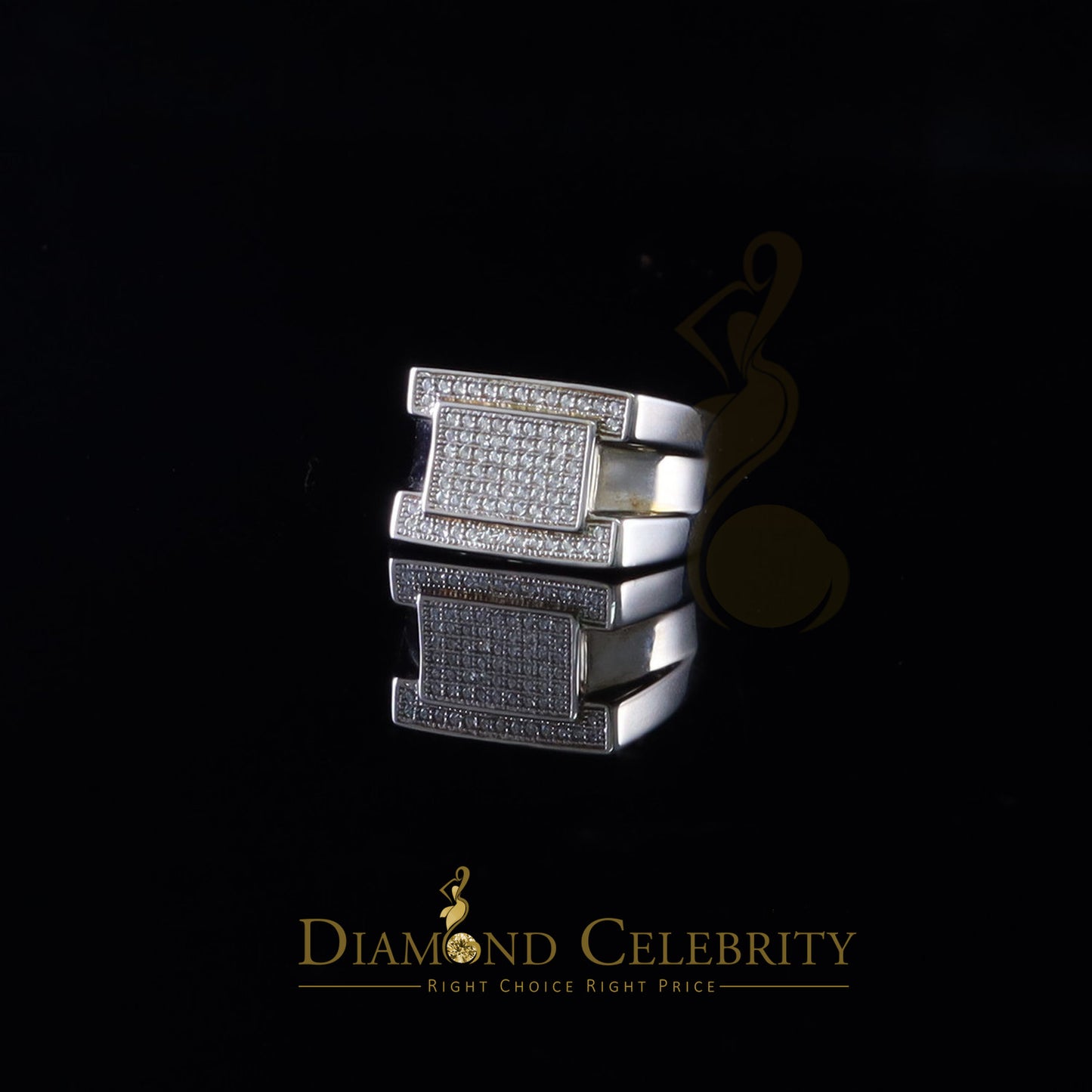 DiamondCelebritees White 925 Silver 0.85ct Cubic Zirconia Engagement Rectangle Men Rings Size10