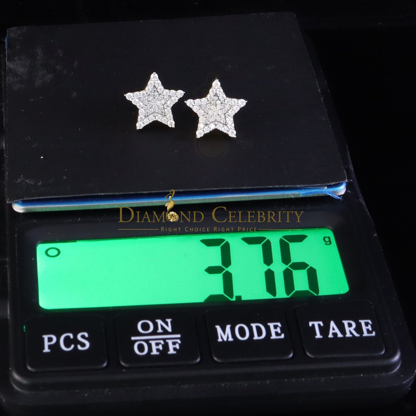DiamondCelebritees 925 Yellow Silver 1.00ct VVS 'D' Moissanite Star Stud Earring Men's/Womens