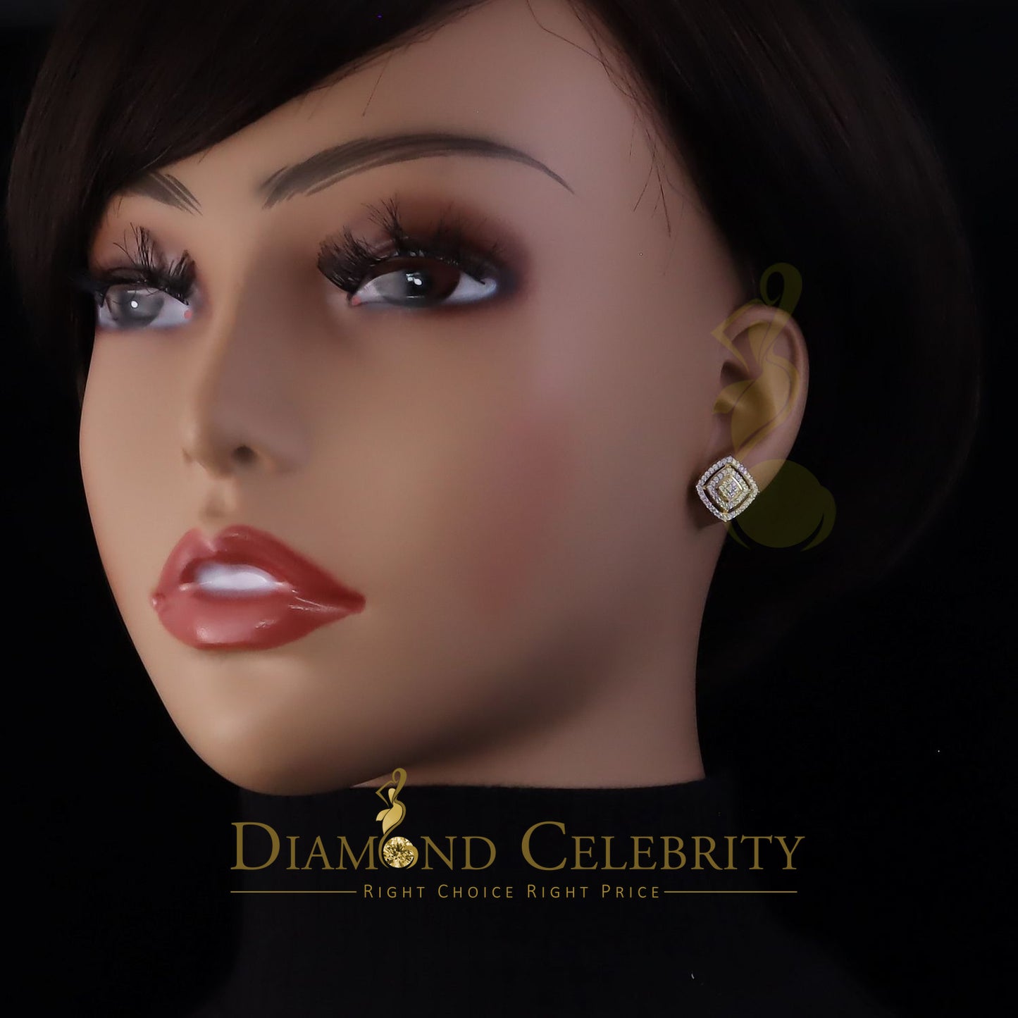 DiamondCelebritees 925 Yellow Sterling Silver 1.22ct Cubic Zirconia Women's Hip Hop Square Earrings
