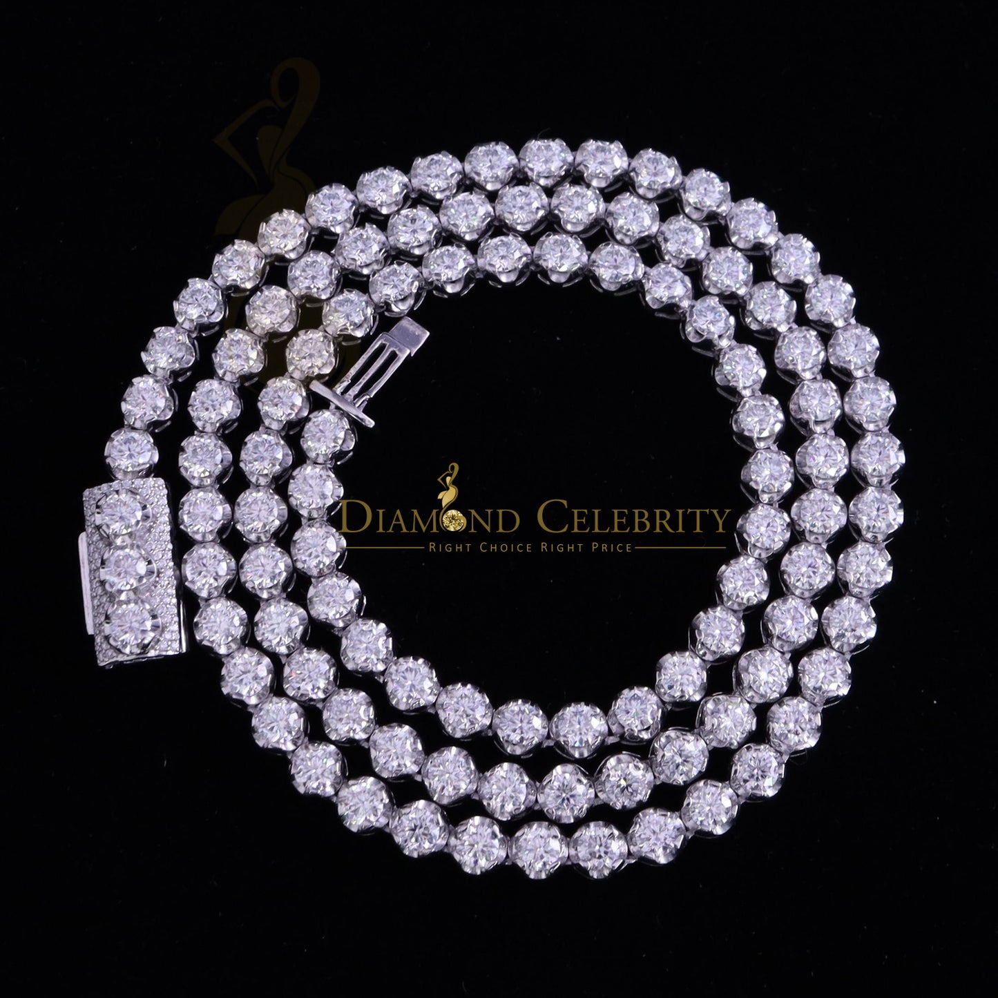 DiamondCelebritees 925 Silver White 20ct Moissanite Tennis Men's Necklace size 22inch & Width 6mm