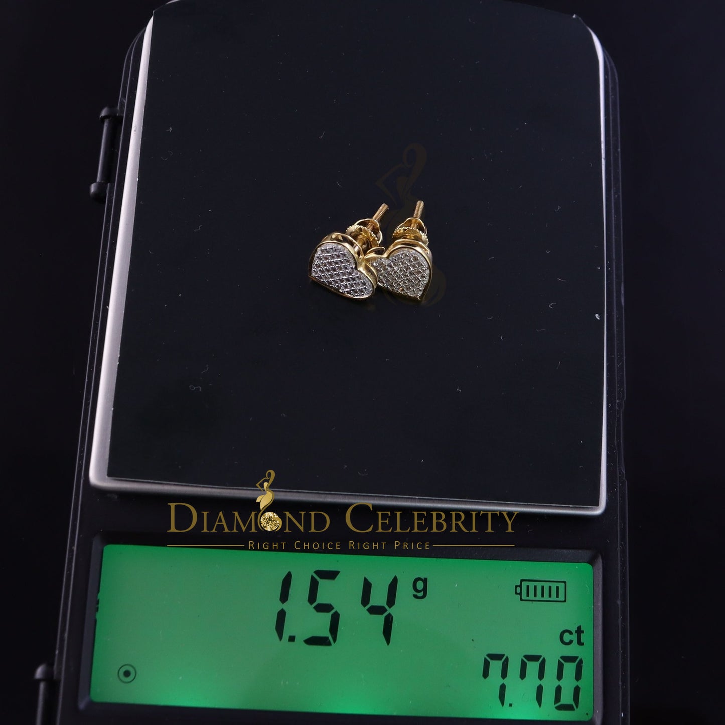 DiamondCelebritees Real 10K Yellow Gold Heart Round Stud 8.58mm Earrings with Real 0.25CT Diamonds