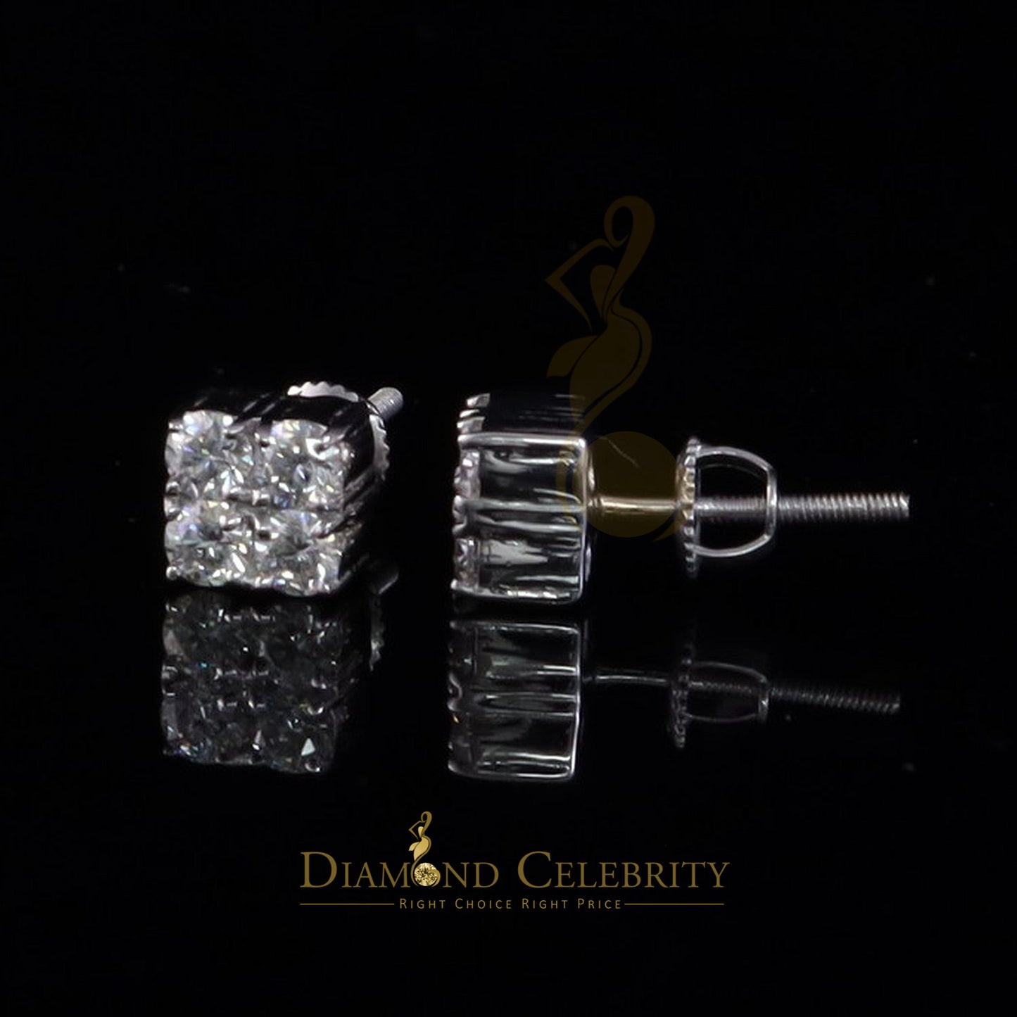 Diamondcelebritees Men's/Women's 1.00ct VVS 'D' Moissanite 925 Silver White 4 stone Stud Earrings