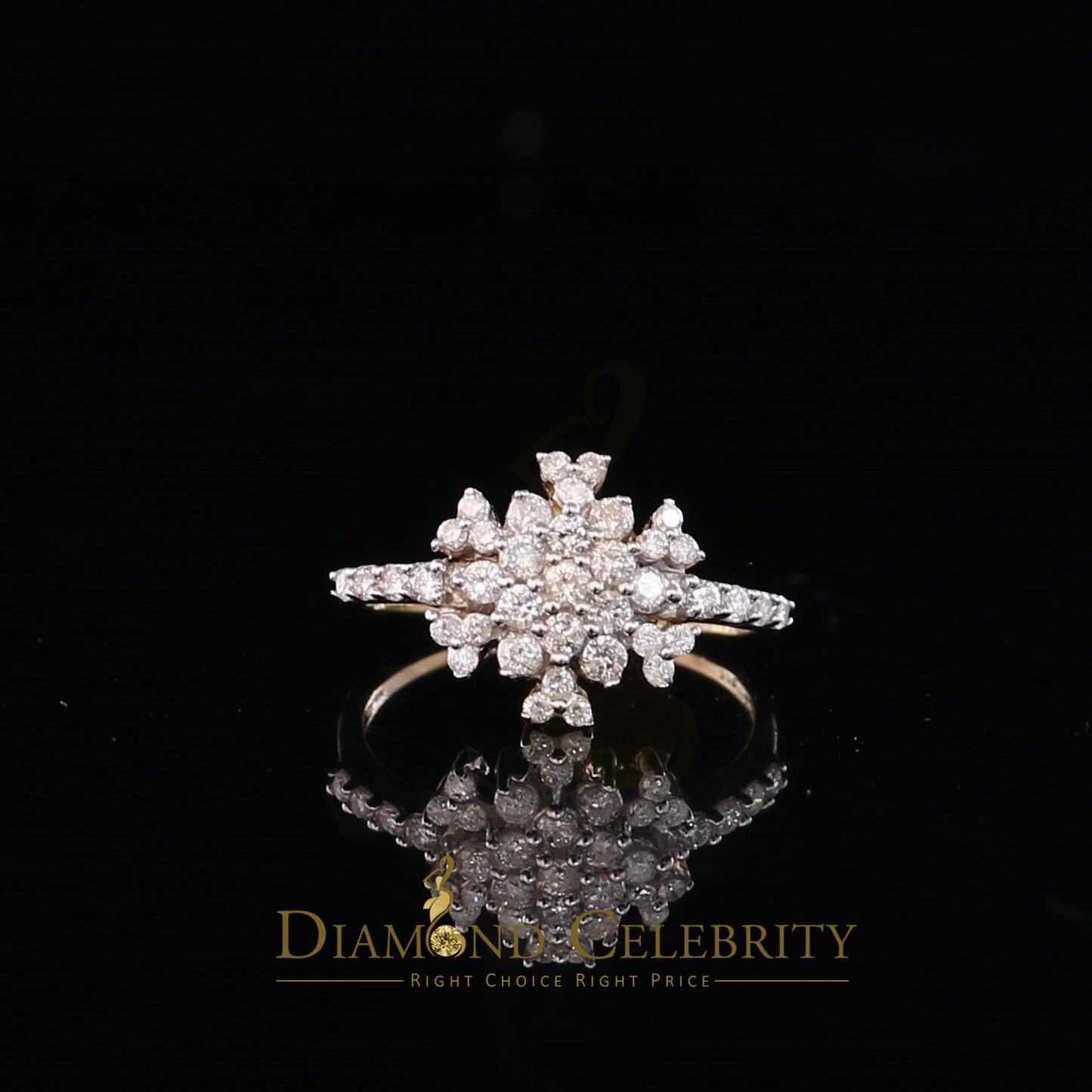 DiamondCelebritees Genuine 0.75CT Diamond with Real 10kt Yellow Gold SPARKLING FLOWER Ring Size 6.5