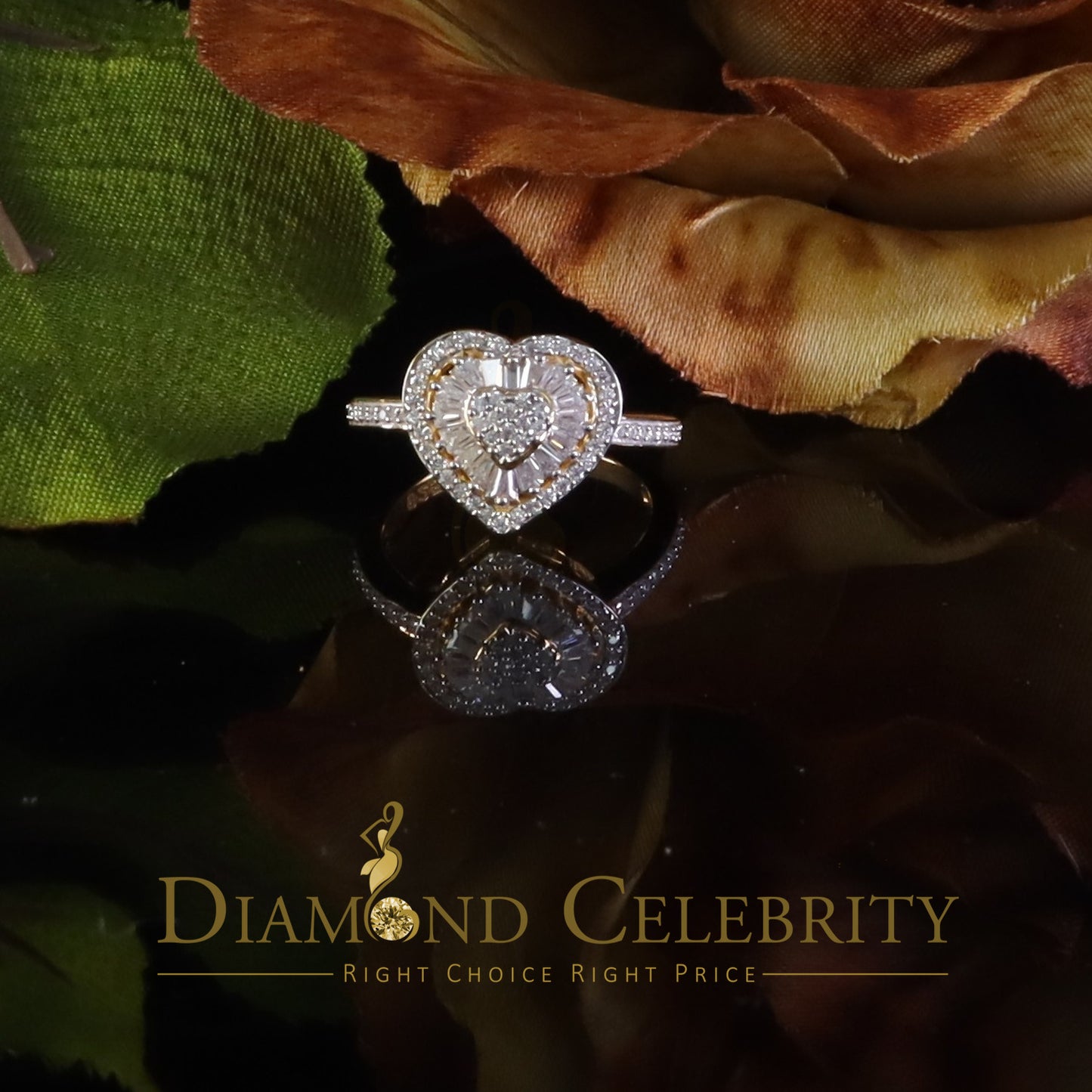 DiamondCelebritees Moissanite 925 Yellow Silver 1.00ct VVS 'D' Baguette Heart Rings Women's Size 7