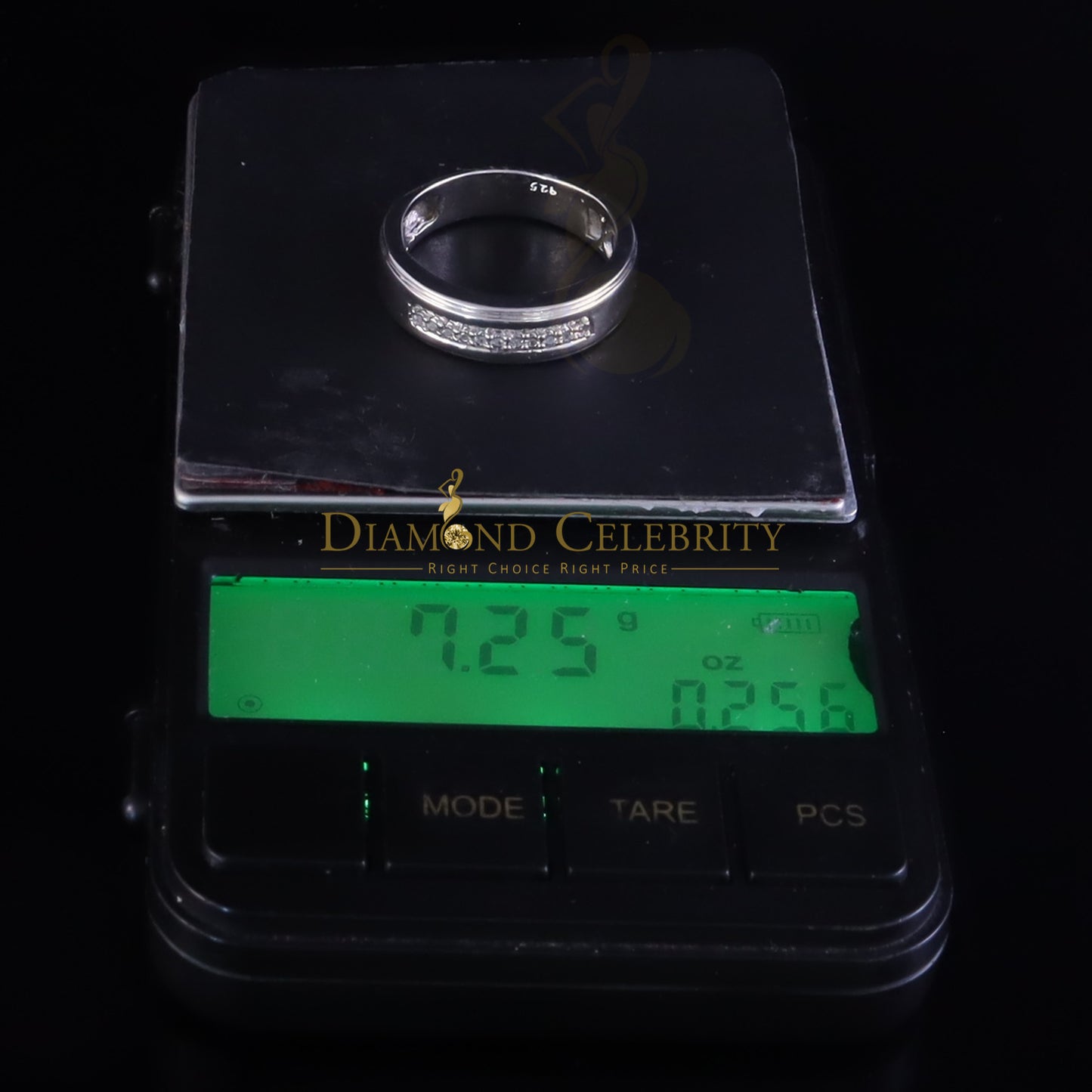 DiamondCelebritees 0.05ct In 925 Silver Round Cut White Diamond Men's Wedding Enternity Ring Size11