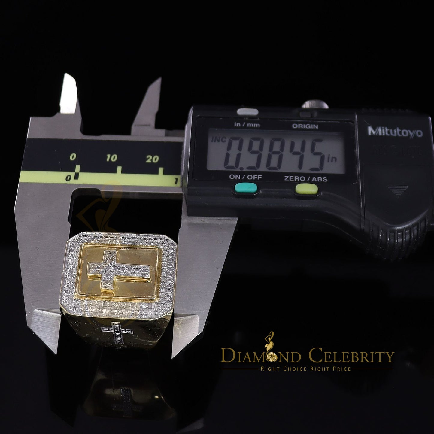 Men's 0.25CT Silver Diamond Yellow Square Adjustable Ring From Size 10 to 12