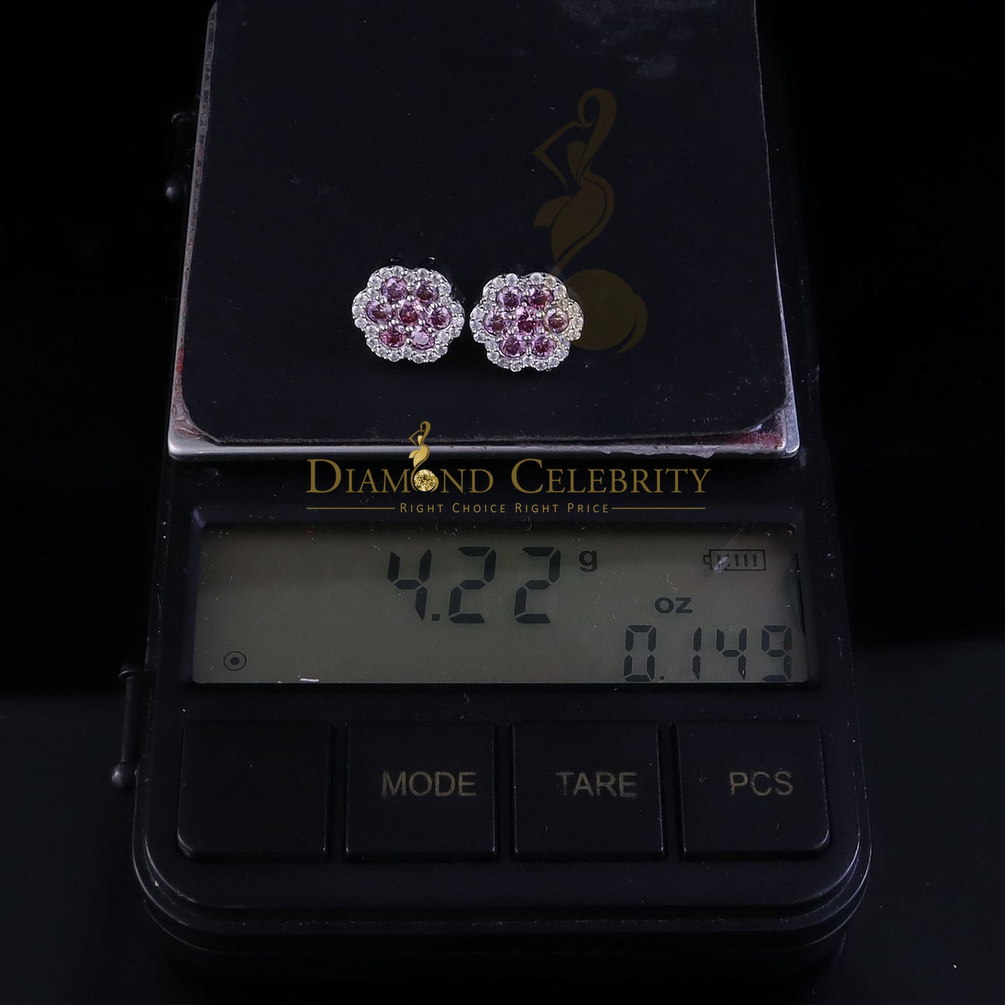 Diamondcelebritees Men's/Women's 925 Silver White 1.50ct VVS D Pink Moissanite Floral Stud Earrings