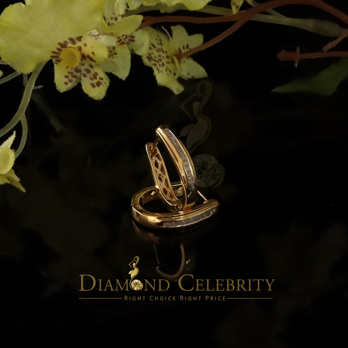 DiamondCelebritees 0.33ct Diamond 925 Sterling Silver Yellow Hoop Stud Earrings For Men's / Women's