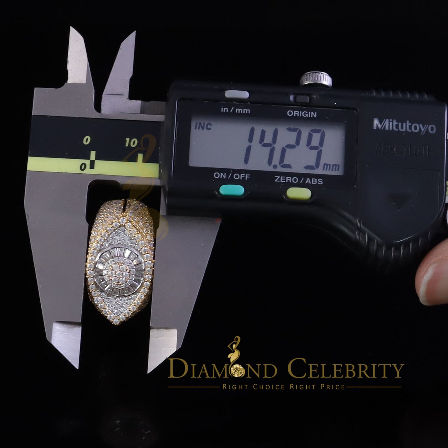 DiamondCelebritees 4.00ct VVS D 925 Silver Moissanite Baguette Men/Women Yellow Evil Eye Ring SZ10