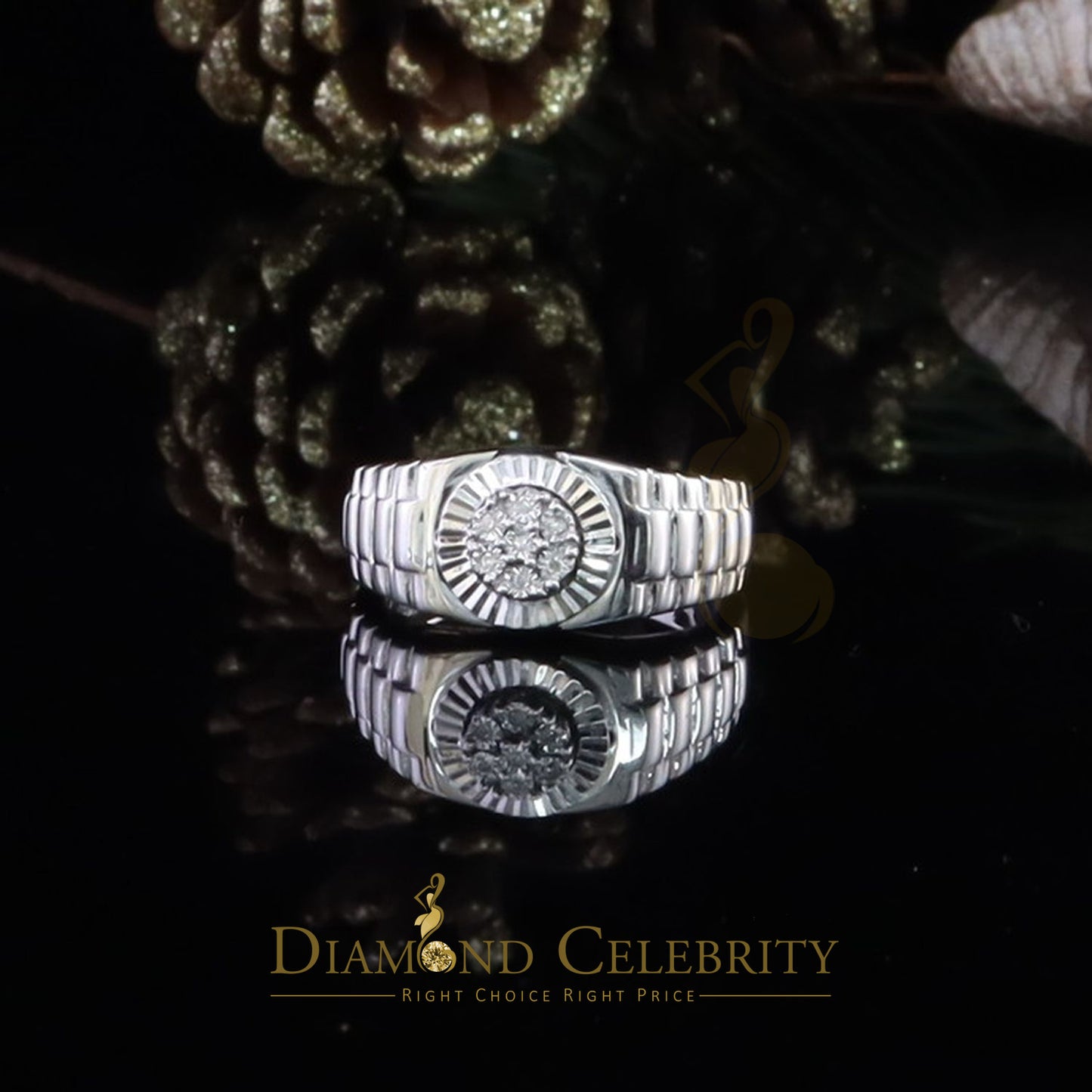 DiamondCelebritees 925 Sterling Silver 0.05ct Real Diamond Men's Style White Band Style Ring SZ 10