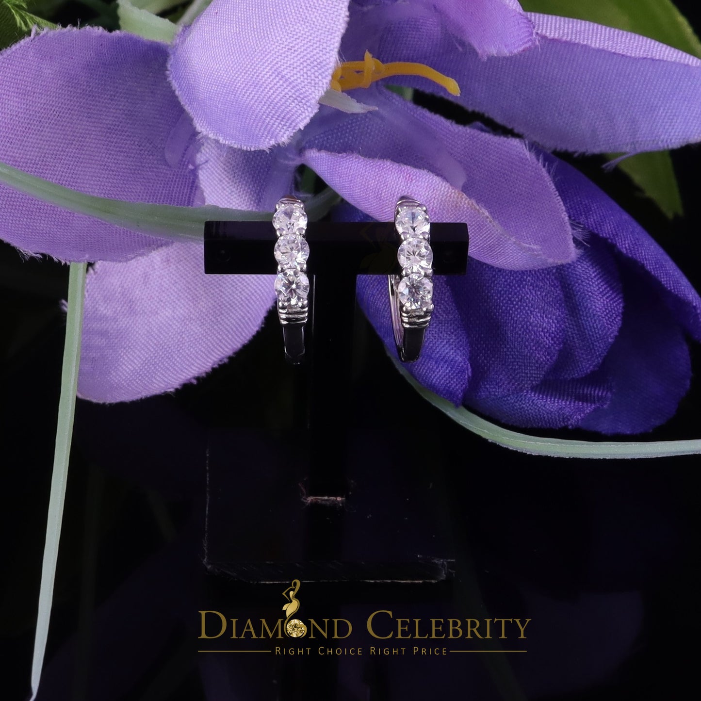 DiamondCelebritees 0.66ct Cubic Zirconia Men'sHip Hop 925 Sterling Silver White Hoop Stud Earrings