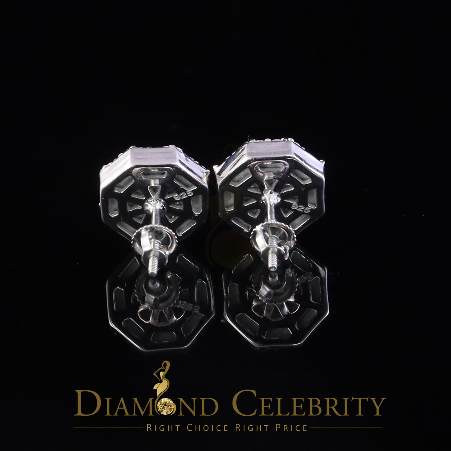 Diamondcelebritees 925 White Silver 1.00ct VVS 'D' Moissanite Octagon Stud Earring Men's/Womens