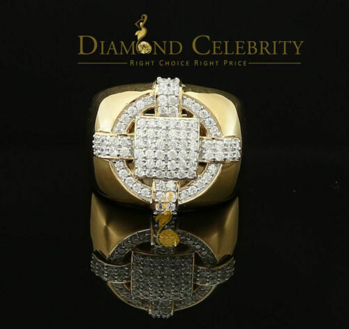 DiamondCelebritees Yellow Silver Square 1.70ct Cubic Zirconia Men Adjustable Ring From SZ 9 to 11