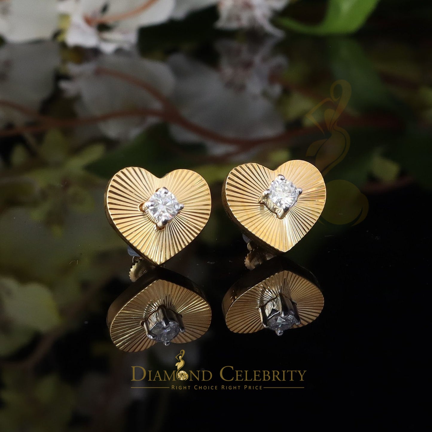 DiamondCelebritees Women's 0.33ct VVS 'D' Moissanite 925 Silver Yellow HEART Diamond Cut Earrings