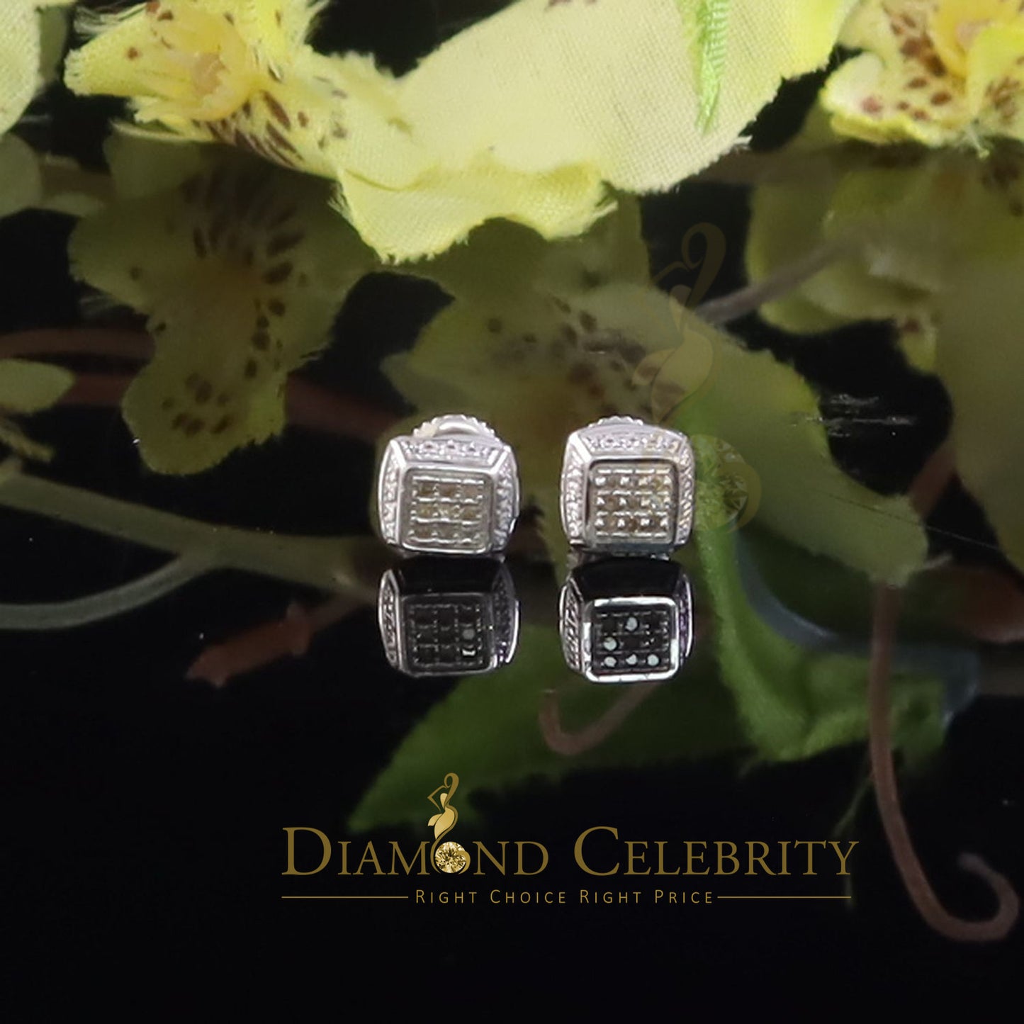 DiamondCelebritees 0.05ct Diamond Square Earrings For Women White 925 Sterling Silver Stud For Men