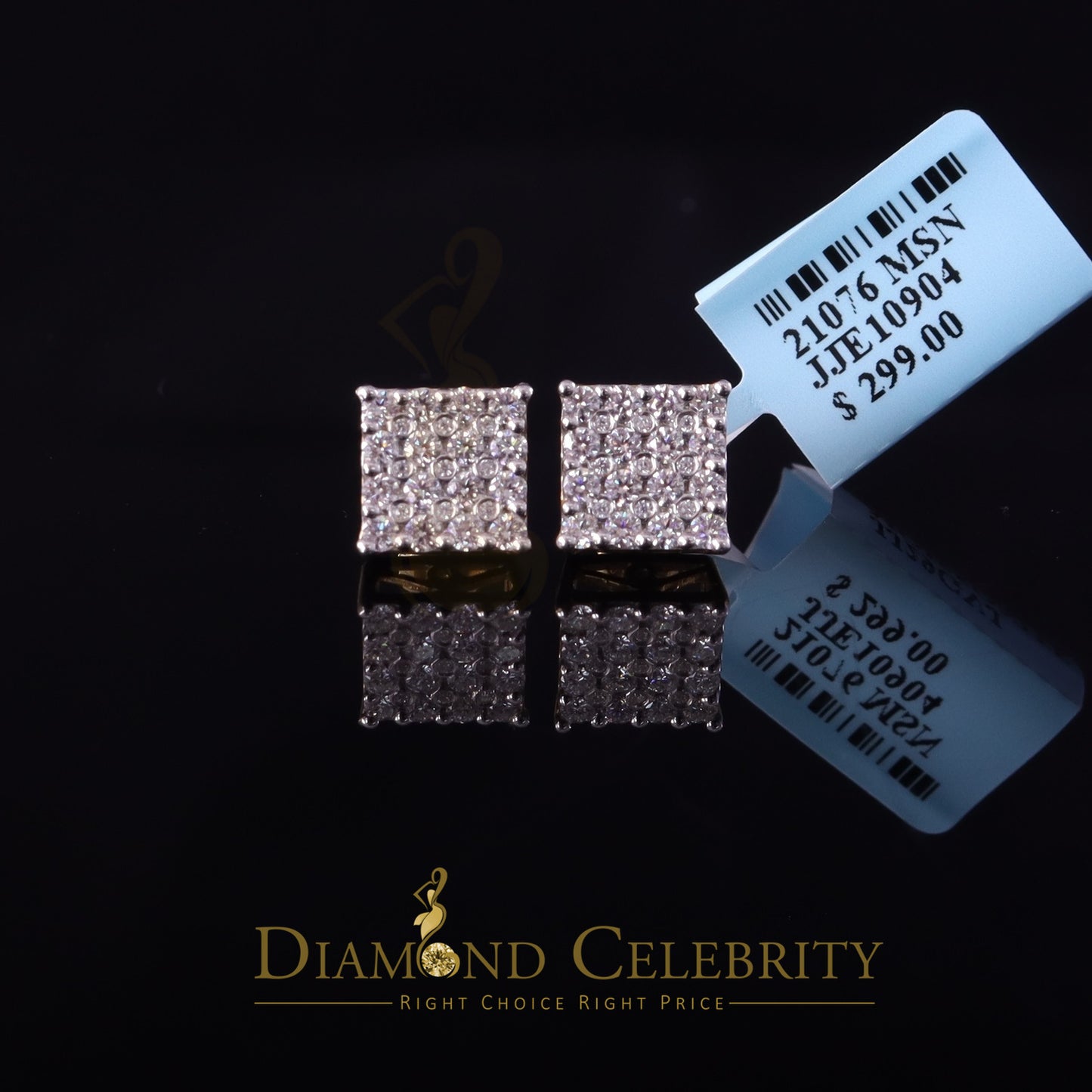 DiamondCelebritees Men's/Womens 925 Silver Yellow 1.00ct VVS 'D' Moissanite Square Stud Earrings