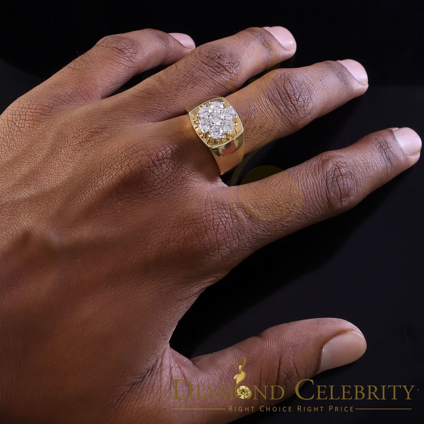 DiamondCelebritees Men's 925 Sterling Yellow Silver Floral 2.30ct Cubic Zirconia Ring Size 9.5
