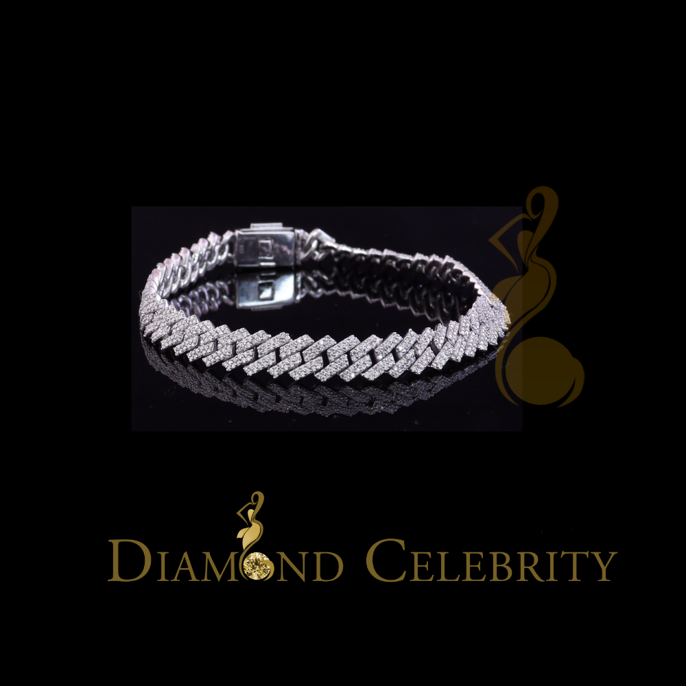 Diamondcelebritees 925 Sterling Silver White Cuban Moissanite Bracelet Wdth 8mm Length sz 8.50inch