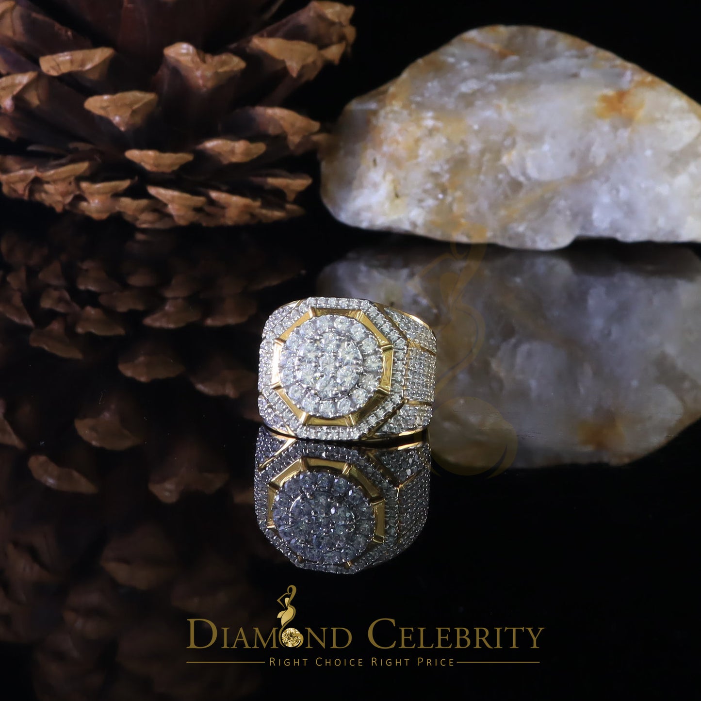 DiamondCelebritees 925 Silver Yellow 8.40ct Cubic Zirconia Wide Men Adjustable Ring From SZ 9 to 11
