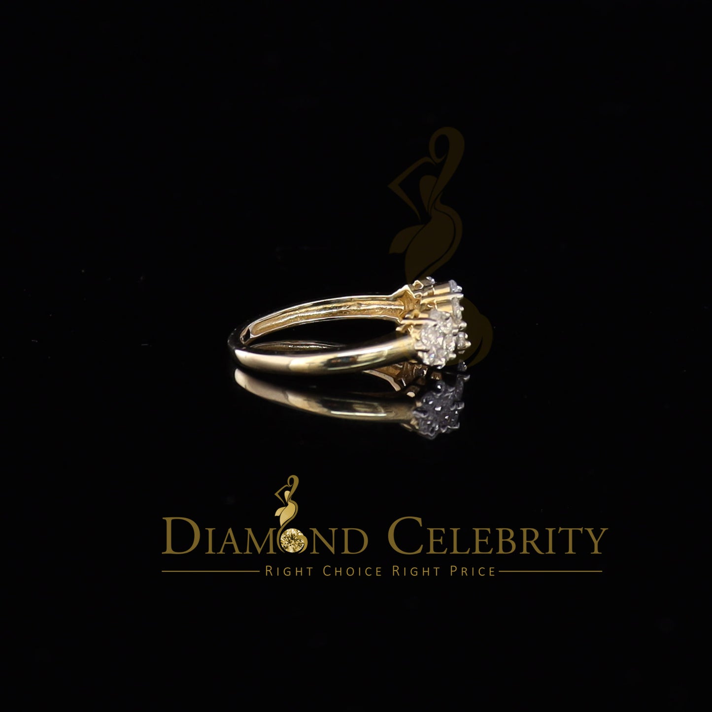 DiamondCelebritees Sterling Yellow Silver Floral-Shaped Cubic Zirconia 2.0ct Womens Ring Size 7