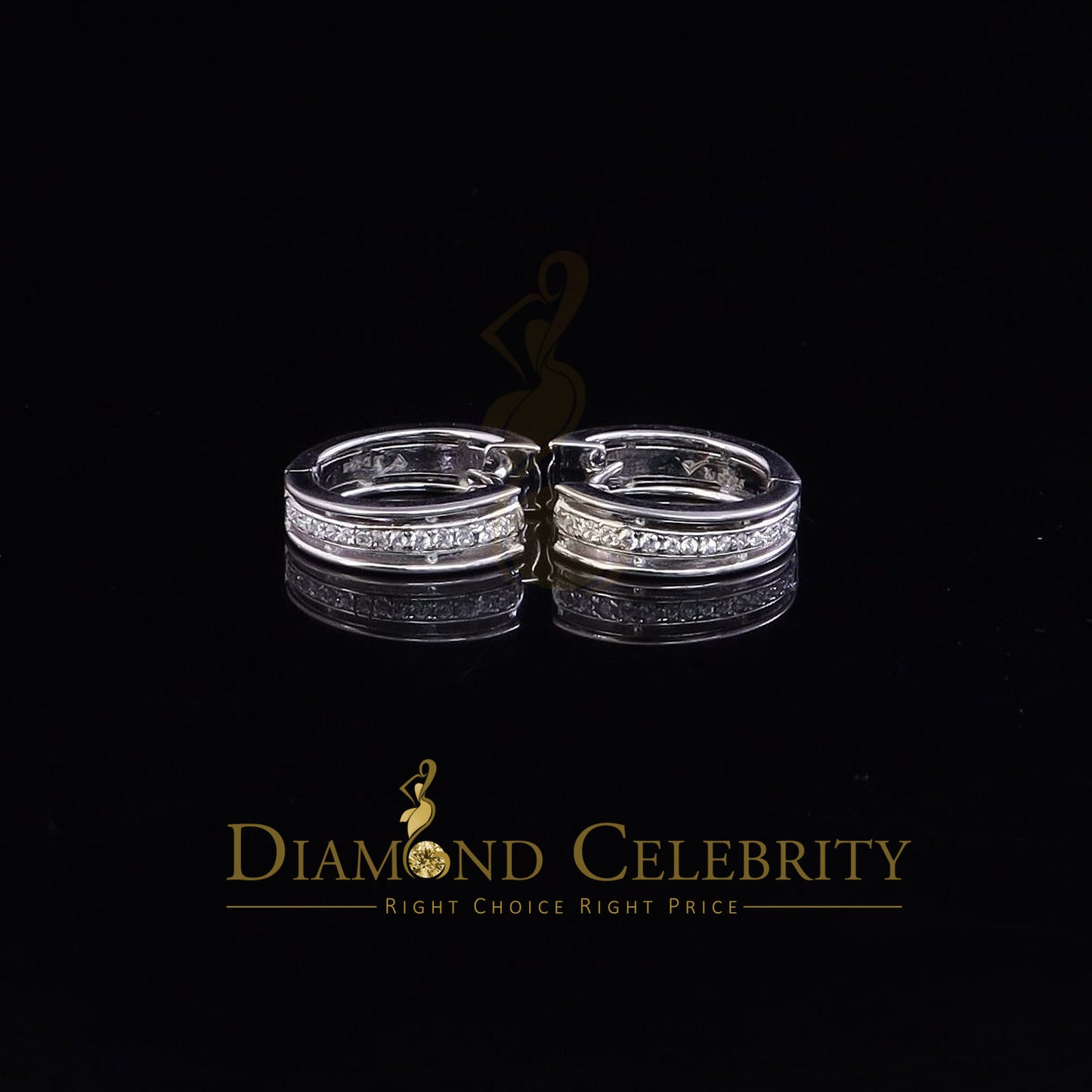 DiamondCelebritees Men's hip hop White 925 Sterling Silver Cubic Zirconia 1 row Huggie Hoop Earring