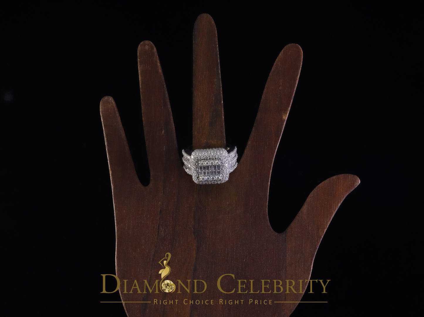 DiamondCelebritees Men's for 5.50ct VVS D Baguett Moissanite White Silver Square Pinky Ring Size 11