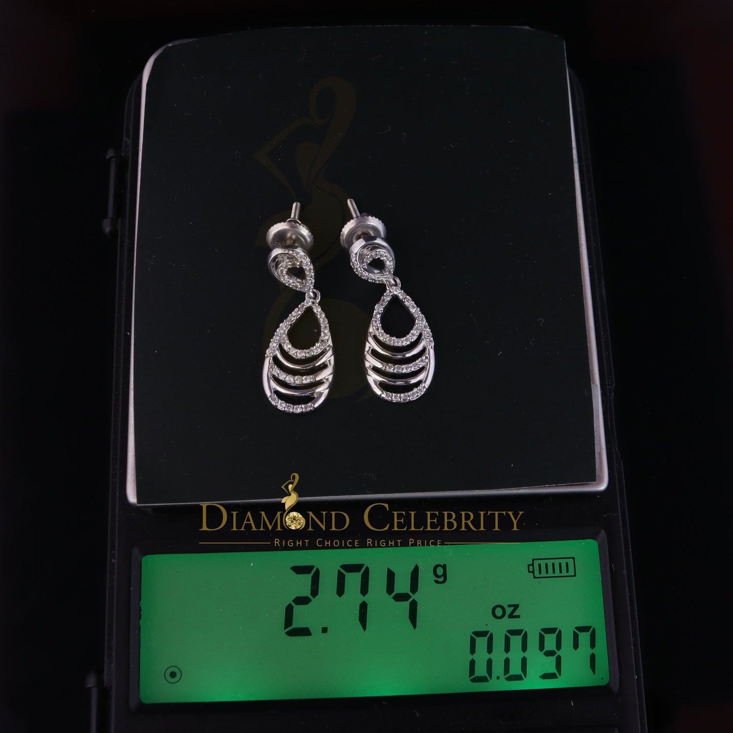 DiamondCelebritees 925 Sterling White 0.86ct Silver Cluster Set Dangling Hip Hop Women's Earrings