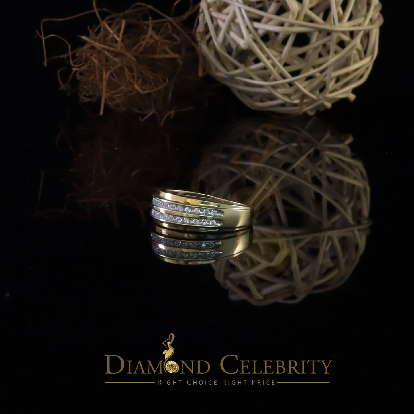 DiamondCelebritees Men's 0.50ct Cubic Zirconia Yellow 925 Sterling Silver Round Ring Size 10