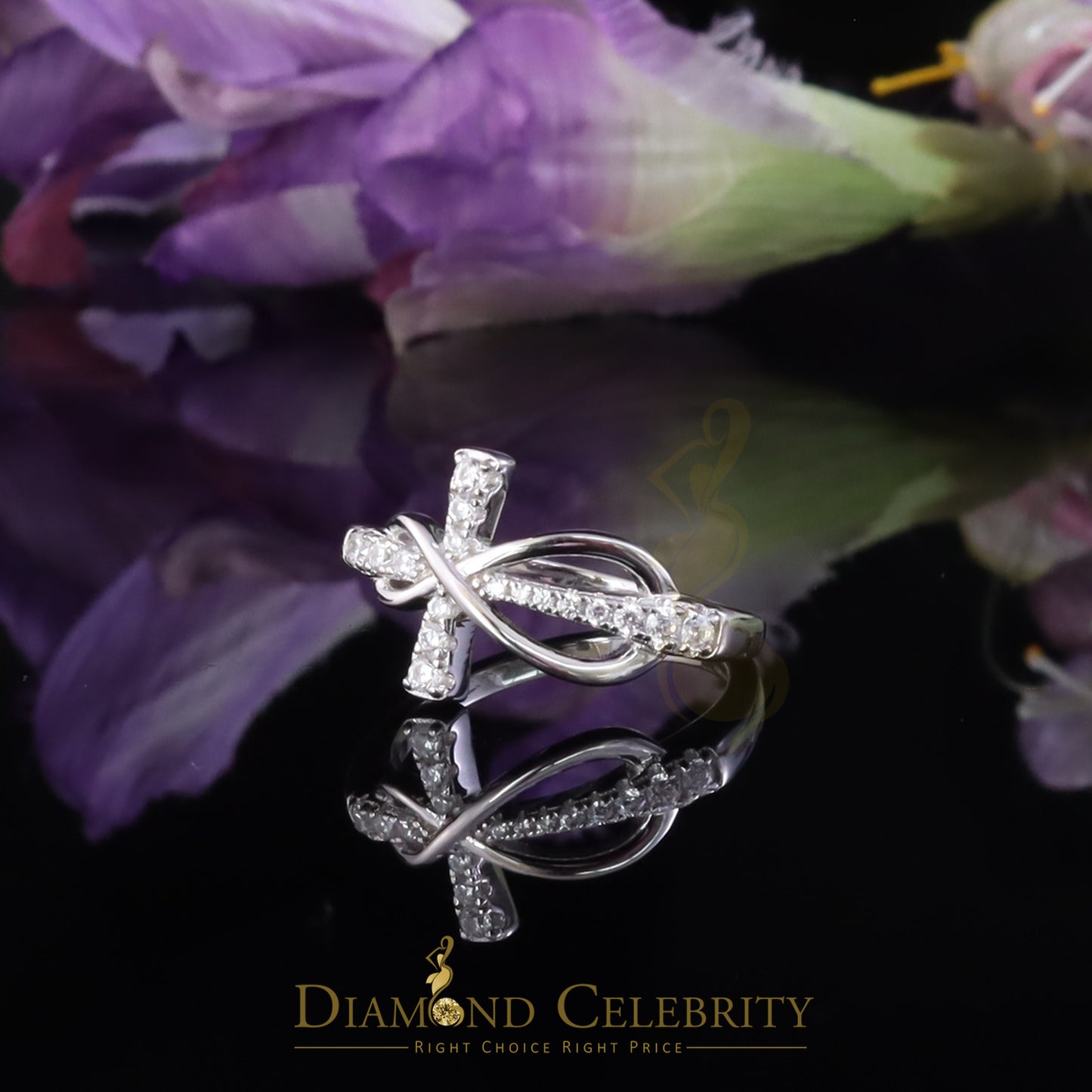 DiamondCelebritees 925 Sterling White Silver 0.20ct Cubic Zirconia Cross Shape Womens Ring Size 7