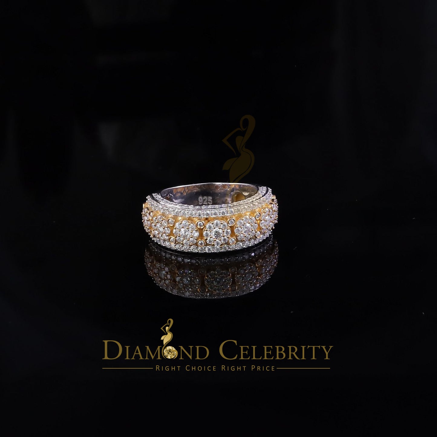 DiamondCelebritees 925 Moissanite White Round Shape Band Ring size 8 For Men's 2.50ct Silver VVS'D