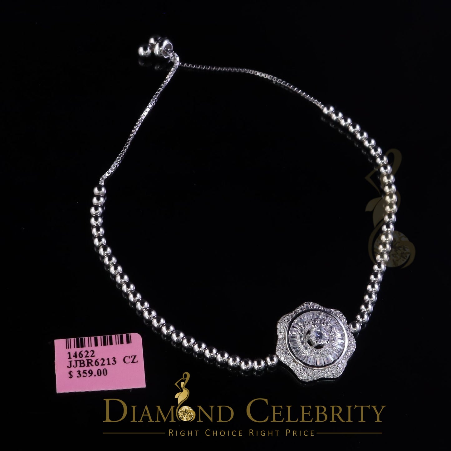Diamondcelebritees 925 Sterling Silver Solitaire White Bracelet Cubic Zirconia Adjustable SZ 7 Inch