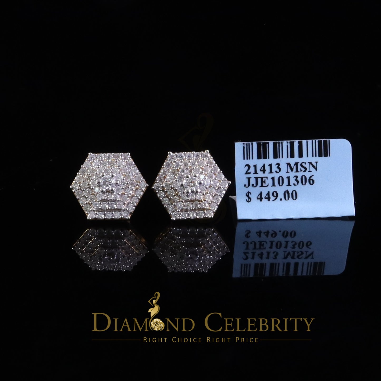 DiamondCelebritees Yellow Hexogonal Stud Earrings 1.0ct VVS 'D' Moissanite 925 Silver Men's/Women's