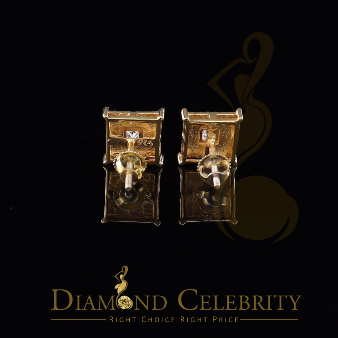 DiamondCelebritees 0.10ct Diamond Stud Earrings Yellow 925 Sterling Silver For Men's & Women's