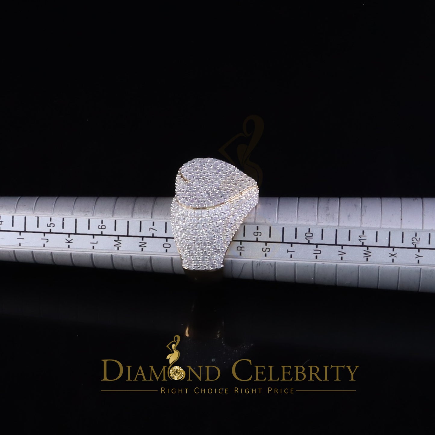 DiamondCelebritees Men's 925 Yellow Silver 5.00ct VVS 'D' Round Moissanite Heart Ring Size 8