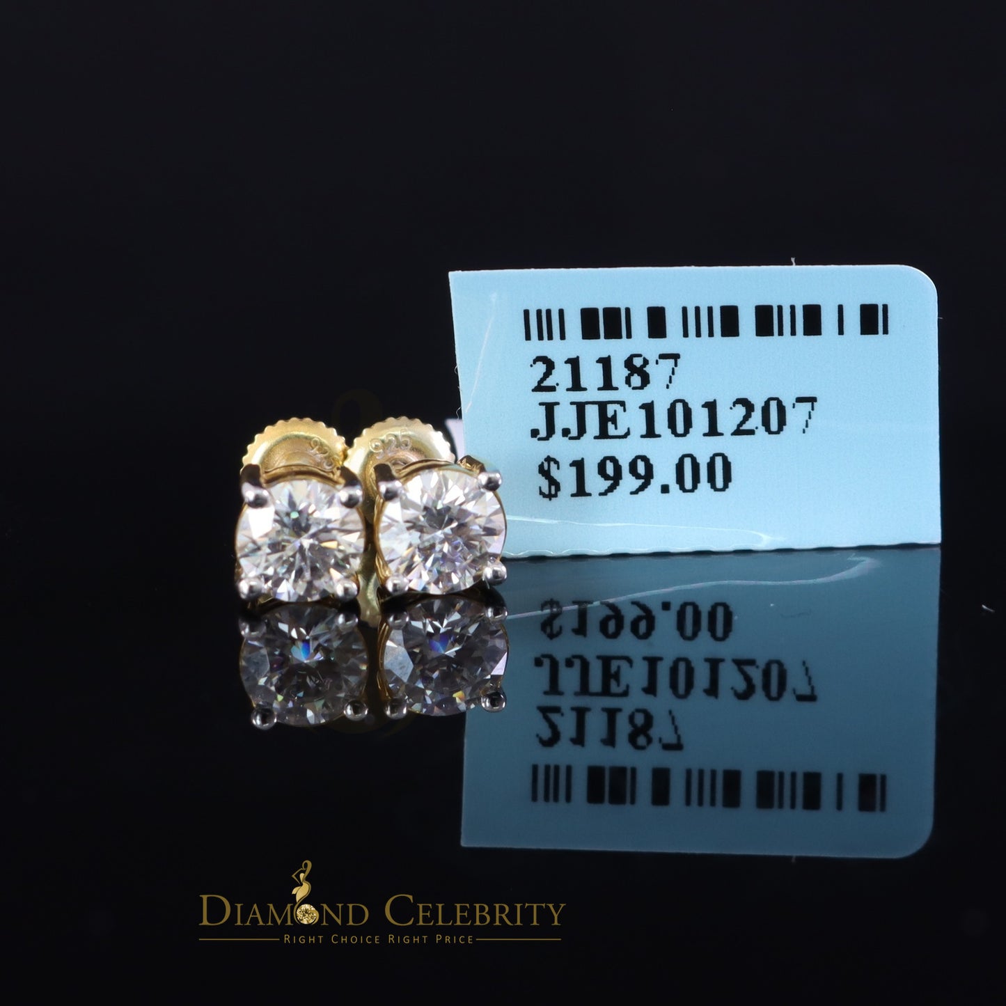 DiamondCelebritees 1.00ct VVS 'D' Moissanite Men's/Womens Silver Yellow Round Stone Stud Earrings