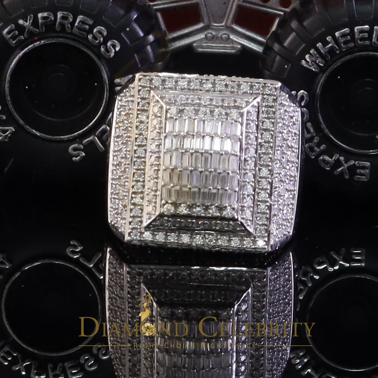 DiamondCelebritees Men's for 925 White Silver 4.00ct VVS 'D' Moissanite 3D Square Rings Size 10