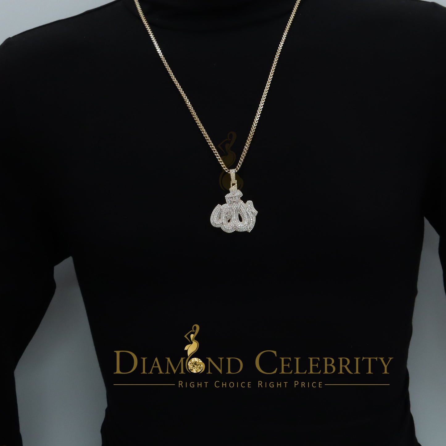 Diamondcelebritees 925 Allah Religious Yellow Silver Pendant 4.00ct VVS 'D Moissanite Men & Women