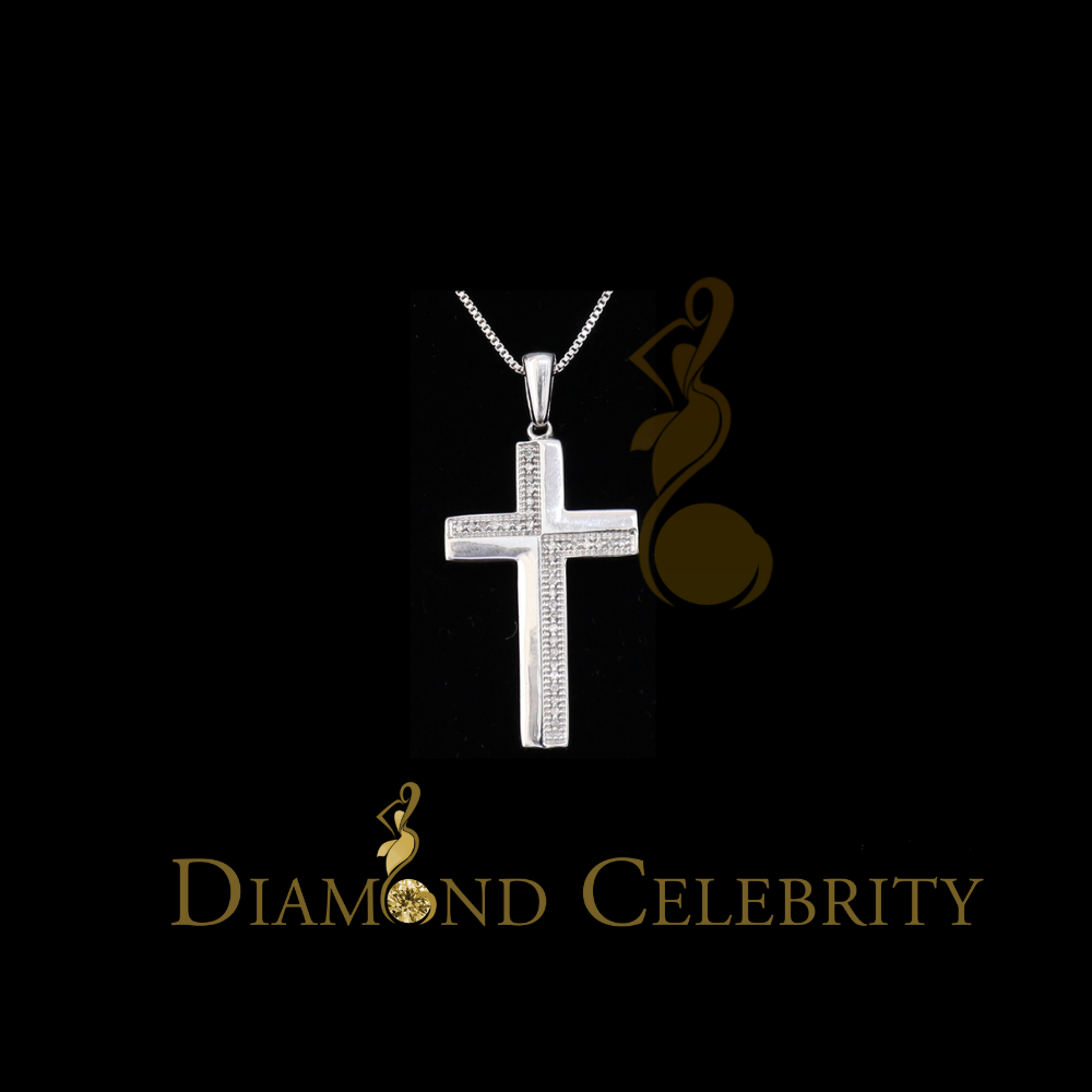 DiamondCelebritees Real 0.10ct Diamond 925 Sterling Silver CROSS White Charm Necklace Pendant