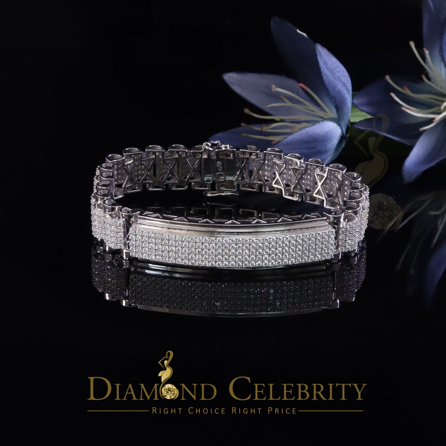 Diamondcelebritees 925 Sterling Silver White 20 CT Cubic Zirconia Men's Attractive Bracelet SZ 8.5"