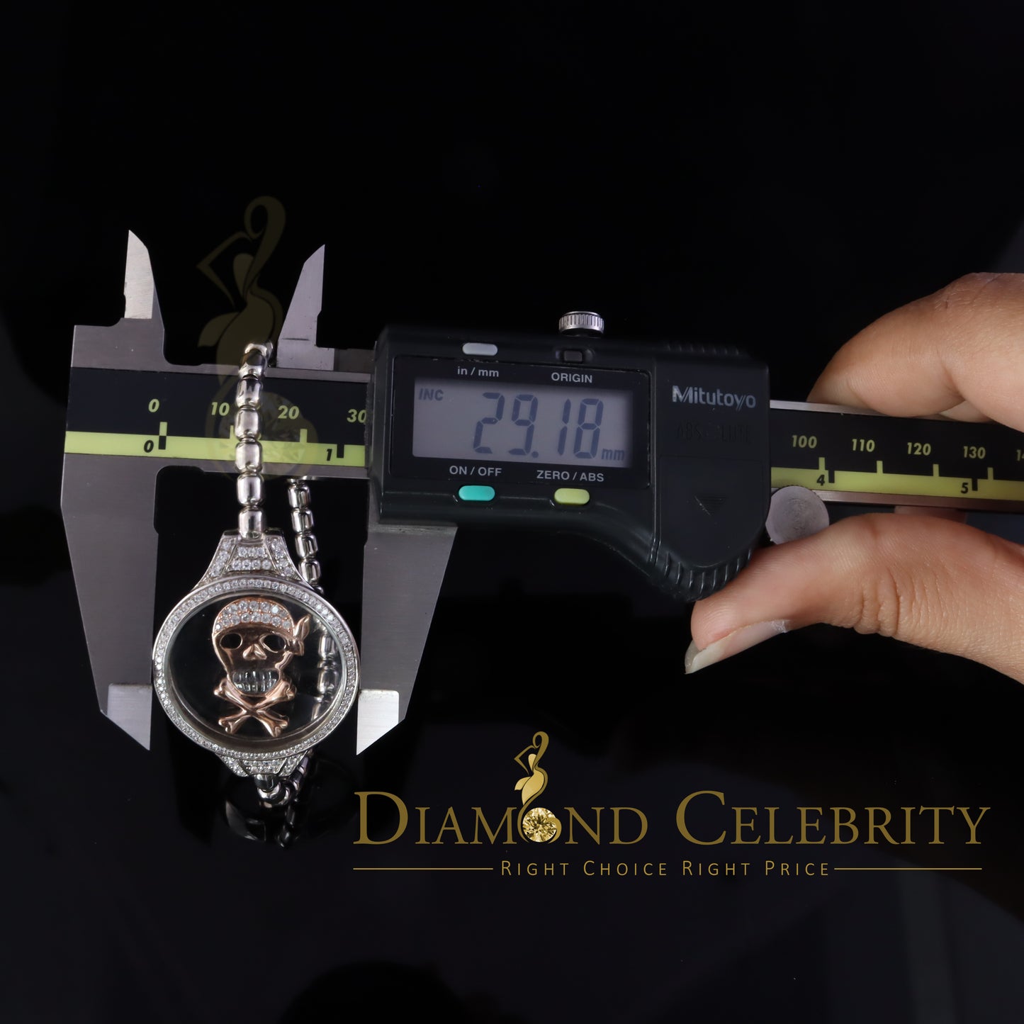 Diamondcelebritees Floating Face Skull Silver White Bracelete Iced Out with Cubic Zirconia SZ 7Inch