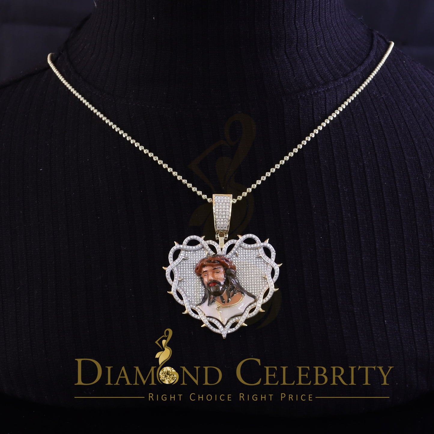 Diamondcelebritees Jesus 925 Silver 2.00ct Moissanite Yellow 1.60inches Jesus Love Charm Pendant