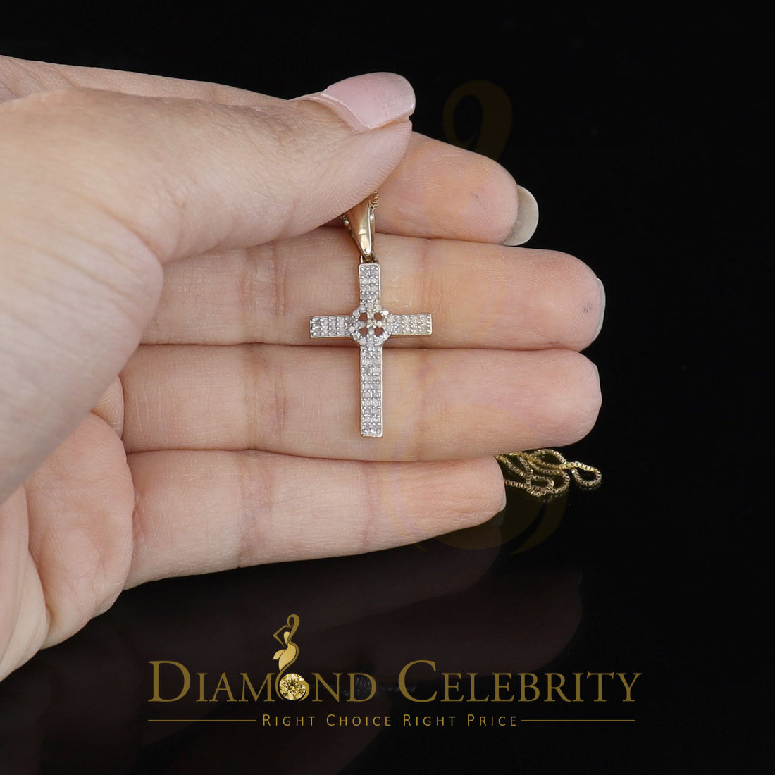 DiamondCelebritees Real 0.25ct Diamond 925 Sterling Silver CROSS Charm Necklace Yellow Pendant