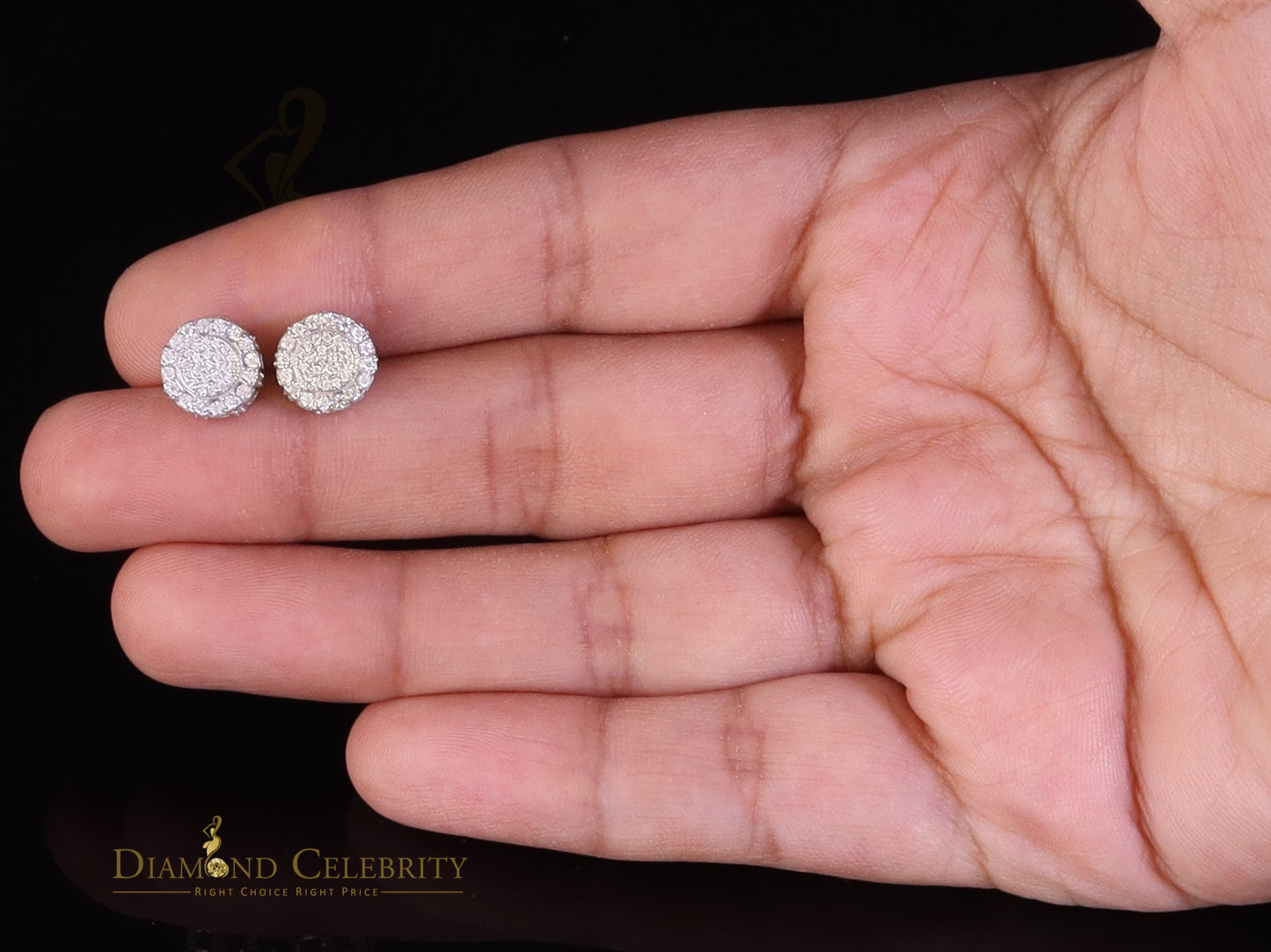 Diamondcelebritees Round Stud Earrings Men's/Womens 925 Silver White 0.50ct VVS 'D' Moissanite